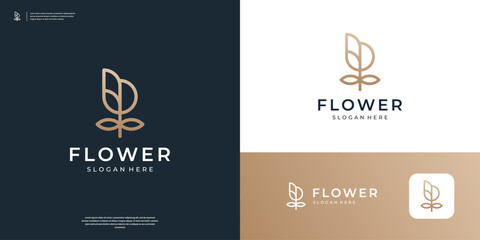 Minimalist flower rose logo with letter B logo design template - obrazy, fototapety, plakaty