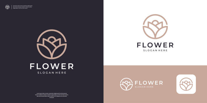 Flower rose logo icon with line art style