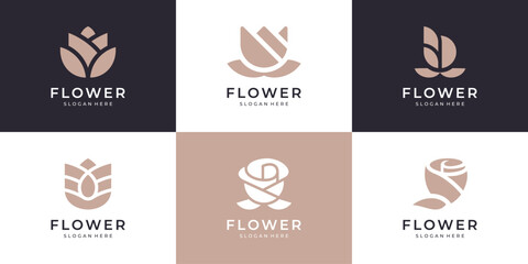 Collection of rose flower logo design template