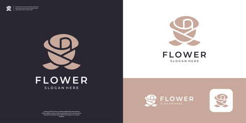Minimalist elegant rose logo. Beauty flower icon vector illustration
