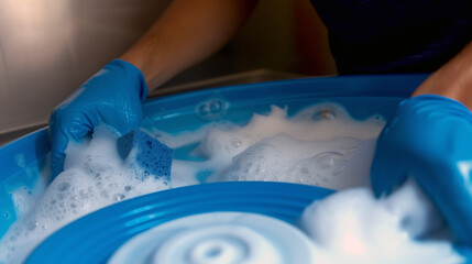 Fototapeta premium Hands washing plate.