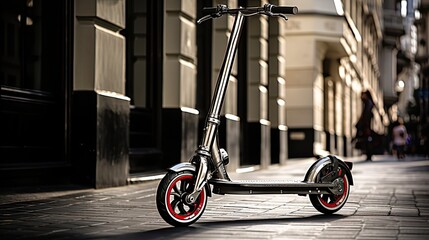 Electric scooter at city street. Modern urban ecology transport.Generative AI