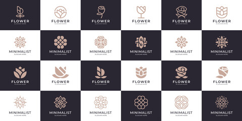 Floral ornament logo and icon set. Abstract beauty flower logo design collection.