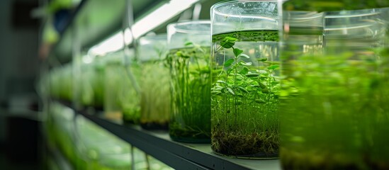Aquatic plant tissue culture displayed in lab, featuring new large pearl grass. - obrazy, fototapety, plakaty