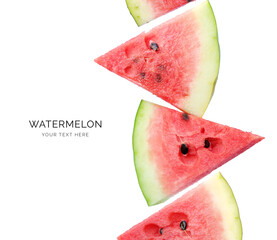 Creative layout made of watermelon on the white background. Flat lay. Food concept. Macro concept.