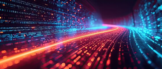 Streaming data, binary data moving on a digital road - Digital Code road concept .Generative AI