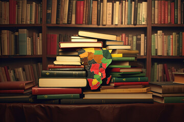 black history day. African flag. A black man and woman are reading a book. Dark background
