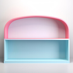 Fototapeta premium A colorful pastel empty shelf designed for product display against a white background, creating a clean and visually appealing presentation space.