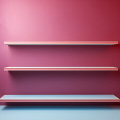 Obraz premium A colorful pastel empty shelf designed for product display, offering a versatile and visually appealing presentation space.