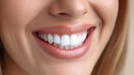 Obraz premium Female smile with natural white teeth closeup