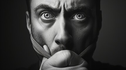 Insubordinate man with zipped mouth