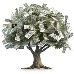 A tree with dollar bills for leaves, illustrating investment and growth isolated on white background, vintage, png
 - obrazy, fototapety, plakaty