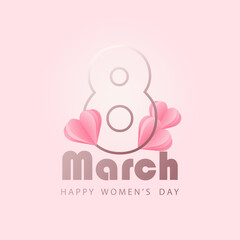 Background for March 8. Pink paper hearts with number 8. Happy International Women's Day. Vector illustration.