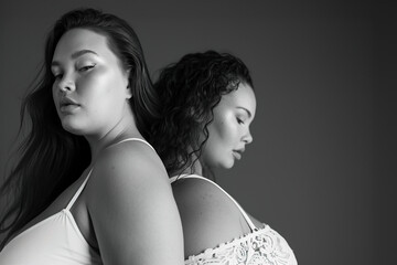 Fototapeta premium Plus-size women. Confidence-boosting aspects of the clothing through expressive modeling.