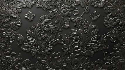 Black background with a relief floral pattern on a metal surface. for decoration and design and wallpaper