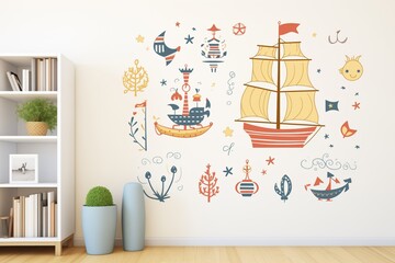 nautical themed wall decal on a cream colored wall