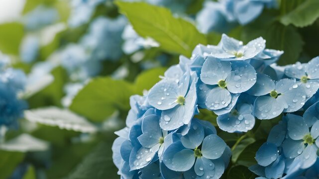 Close-up image of a blue hydrangea for wallpaper for Valentine's Day and International Women's Day on March 8