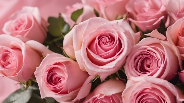 close up image of a floral bouquet of pink roses for valentine's day or international women's day on march 8