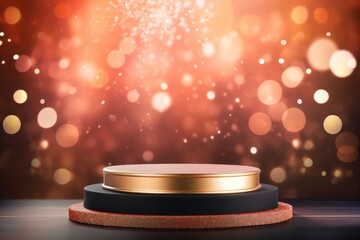Podium with background soft bokeh, podium for product presentation, geometric shape for product display presentation, stage showcase, promotion display.