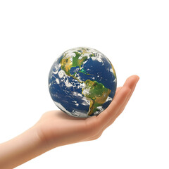 Close-up view: Hand of an environmentalist cradling the Earth, Isolated on Transparent Background, PNG