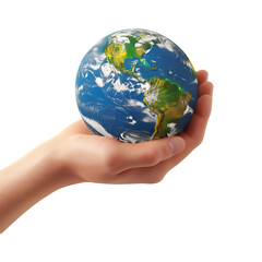 Environmentalist’s hand with Earth: A photo in close-up detail, Isolated on Transparent Background, PNG