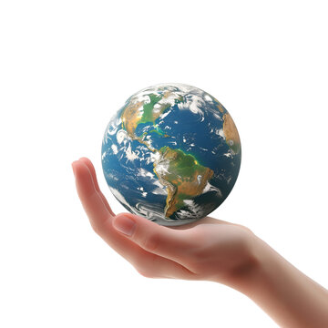 A detailed photo of Earth in the hand of an environmentalist, Isolated on Transparent Background, PNG