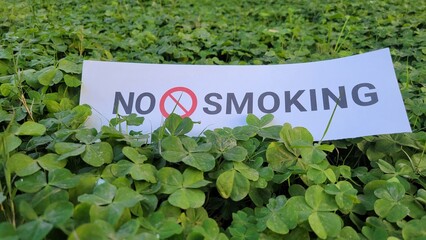 No smoking sign on a green clover field