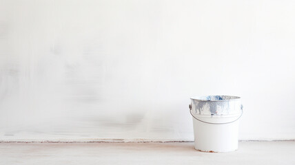 white wall painted with paint, paint bucket - Powered by Adobe