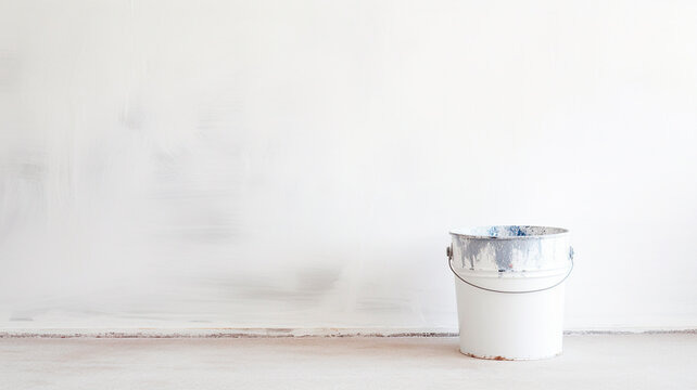 white wall painted with paint, paint bucket