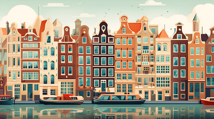 Amsterdam City Design Desktop Wallpaper, AI generative