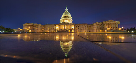  US Capitol building at sunset, Washington DC, USA. Big Panorama.