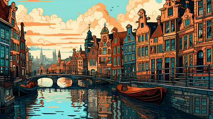 Amsterdam City Design Desktop Wallpaper, AI generative