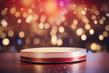 Podium with background soft bokeh, podium for product presentation, geometric shape for product display presentation, stage showcase, promotion display.