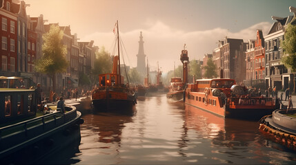 Amsterdam City Design Desktop Wallpaper, AI generative