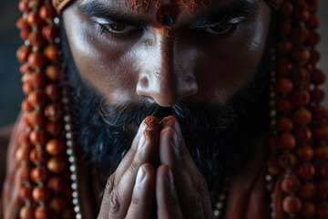 close up picture of hands of an Indian priest praying