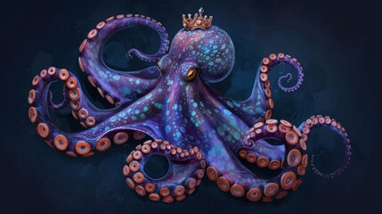 Obraz premium Realistic octopus with a crown on its head