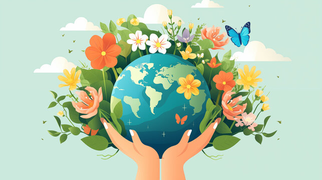 Earth Day Banner. Earth day illustration with cute planet. Eco-friendly icon with globe. Cute eco concept. minimalism