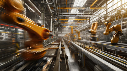 Fototapeta premium Robotic Arms in Automated Manufacturing Assembly Line
