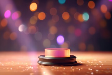 Podium with background soft bokeh, podium for product presentation, geometric shape for product display presentation, stage showcase, promotion display.