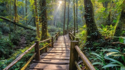 Obraz premium Beautiful rain forest at ang ka nature trail in doi Inthanon national park