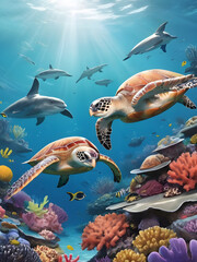 Fototapeta na wymiar Celebrating World Wildlife Day AI-Generated Illustration of Endangered Marine Wonders
