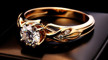 Gold ring with diamond isolated on black background	
