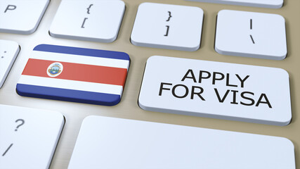 Costa Rica, Apply for Visa Concept. Button Push 3D Illustration. Visa Apply for Country or Government with National Flag © Postmodern Studio