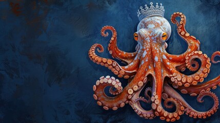 Obraz premium Realistic octopus with a crown on its head