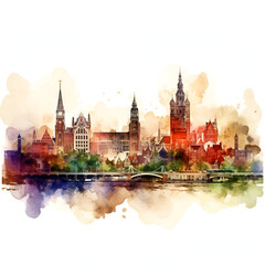 Amsterdam City Clipart Watercolor Design, Ai generative