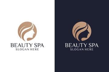 Inspiration for a beautiful circular woman's face logo design, beauty salon monogram serif logo design