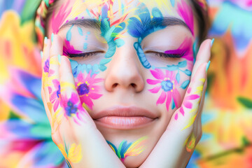 Fototapeta premium Body painting and expression through poses and gestures that convey power and self-confidence, March, International Women's Day 