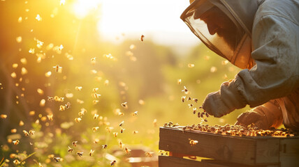 Male beekeeper in protective suit