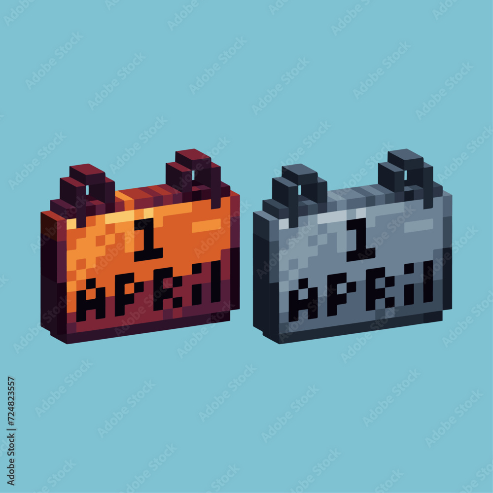 Poster isometric pixel art 3d of 1 april calendar icon for items asset. calendar april icon on pixelated st