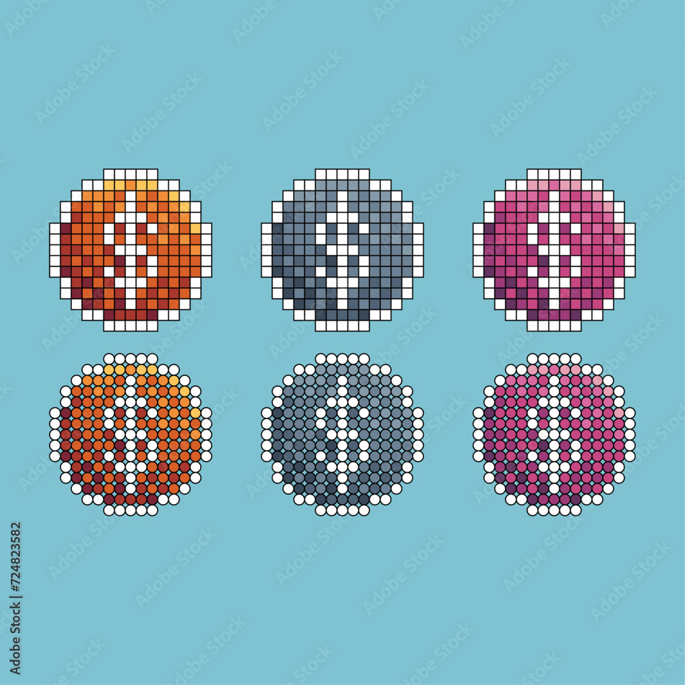 Poster pixel art stroke sets icon of dollar coin variation color.dollar coin icon on pixelated style. 8bits